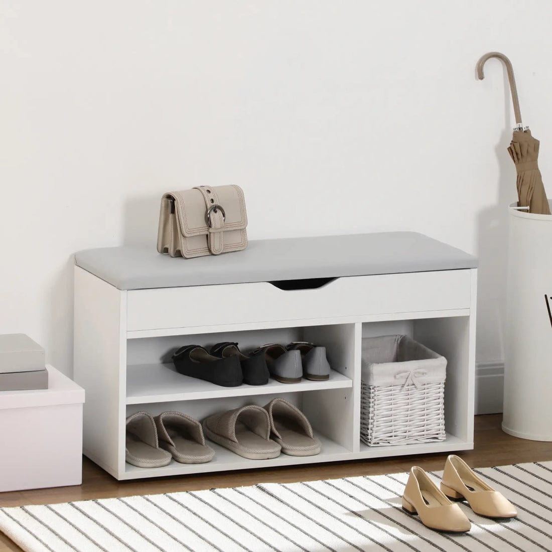 Pantofar Banchetă MDF cu Compartimente Deschise, Design Modern Space Saver 2