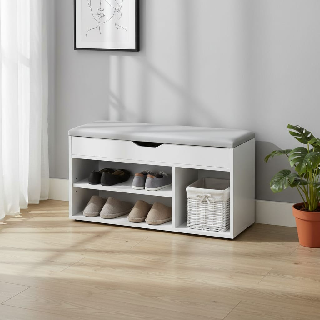 Pantofar Banchetă MDF cu Compartimente Deschise, Design Modern Space Saver 4