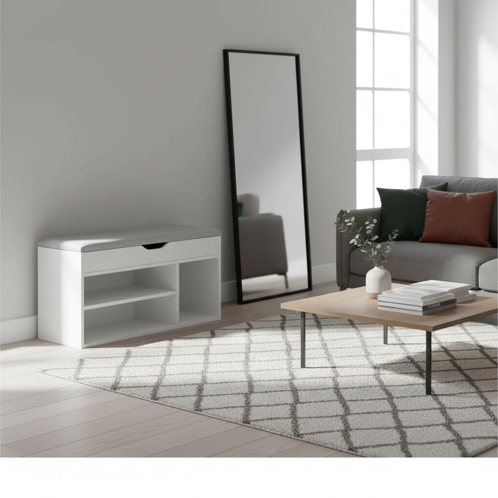Pantofar Banchetă MDF cu Compartimente Deschise, Design Modern Space Saver 6