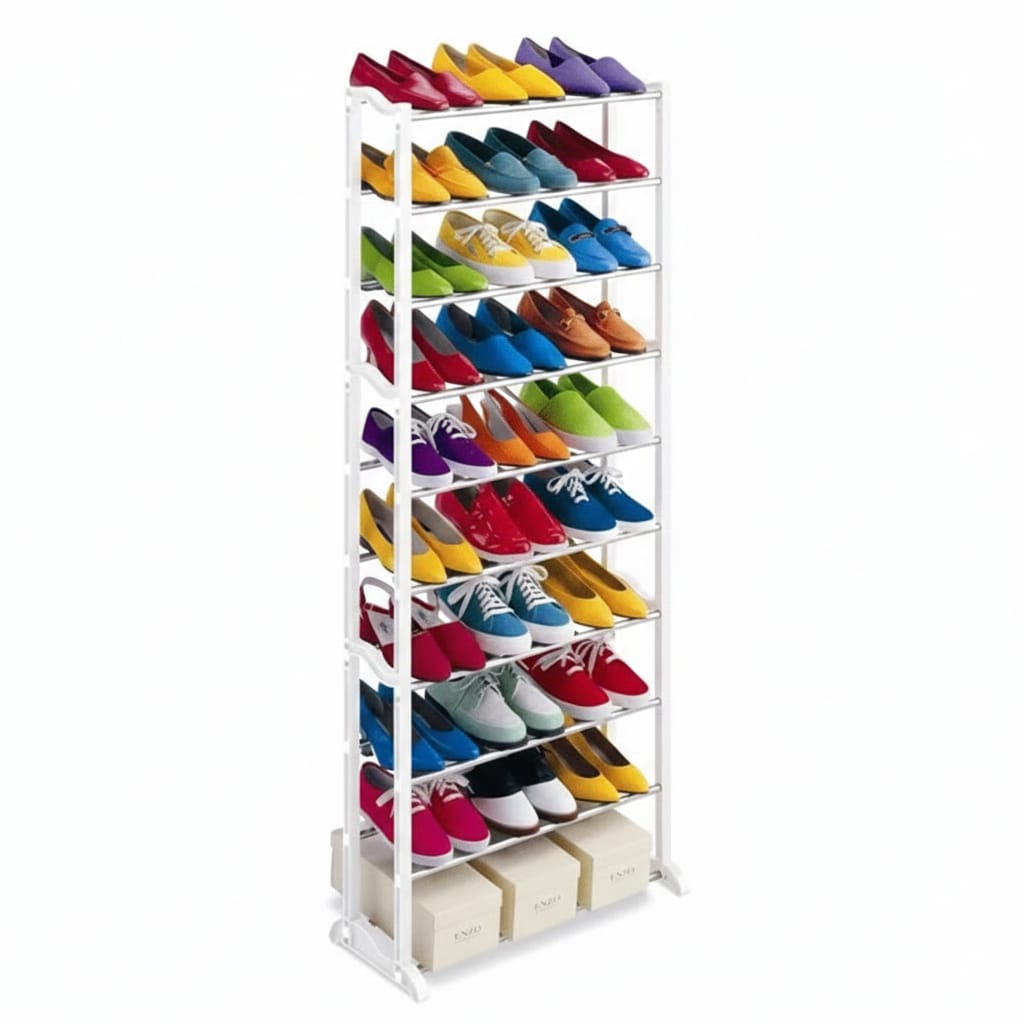 Pantofar pentru organizare eficienta, 30 perechi, model cu 10 rafturi, alb 4