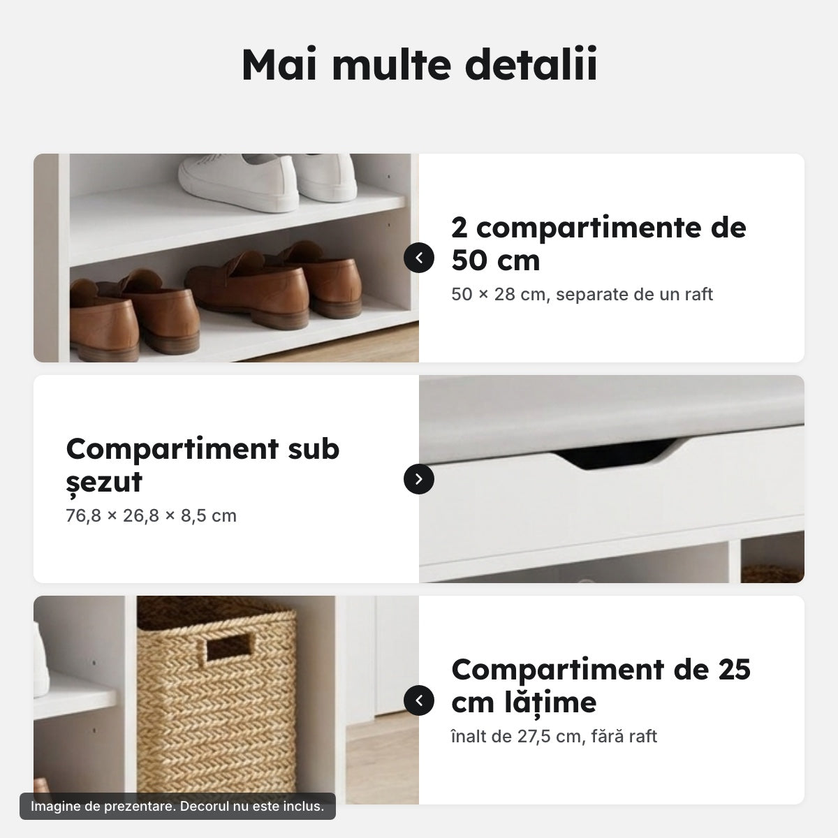 Pantofar banchetă cu șezut tapițat, 80 cm, alb – Mai multe detalii
