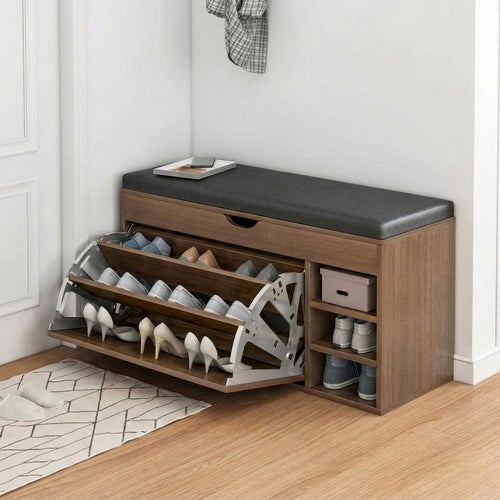 Pantofar tip Bancheta cu Rafturi, Alb/Maro - Maro / 100 x 34 x 51 cm 1