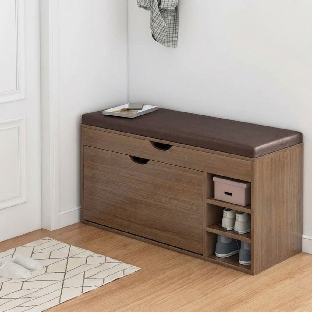 Pantofar tip Bancheta cu Rafturi, Alb/Maro - Maro / 100 x 34 x 51 cm 2