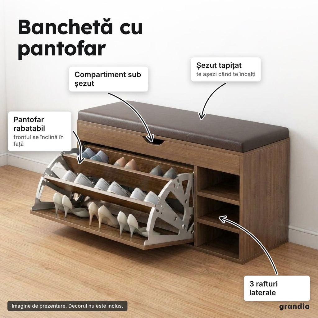 Pantofar banchetă cu șezut, 100 cm – Banchetă cu pantofar