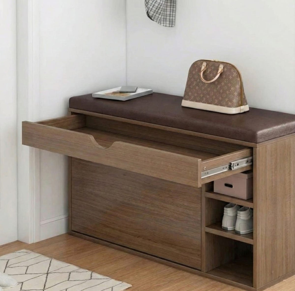 Pantofar tip Bancheta cu Rafturi, Alb/Maro - Maro / 100 x 34 x 51 cm 3