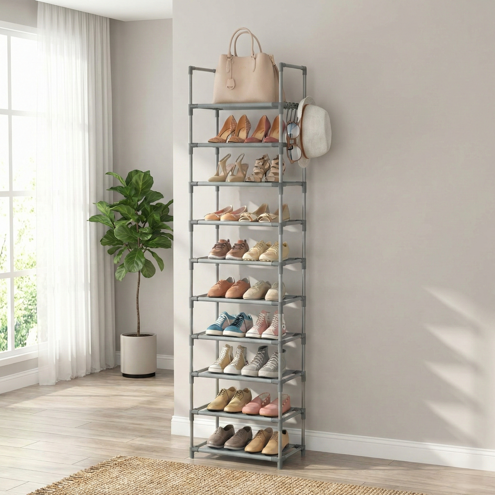 Suport pantofi metalic 10 niveluri, etajera incaltaminte pentru hol si dressing