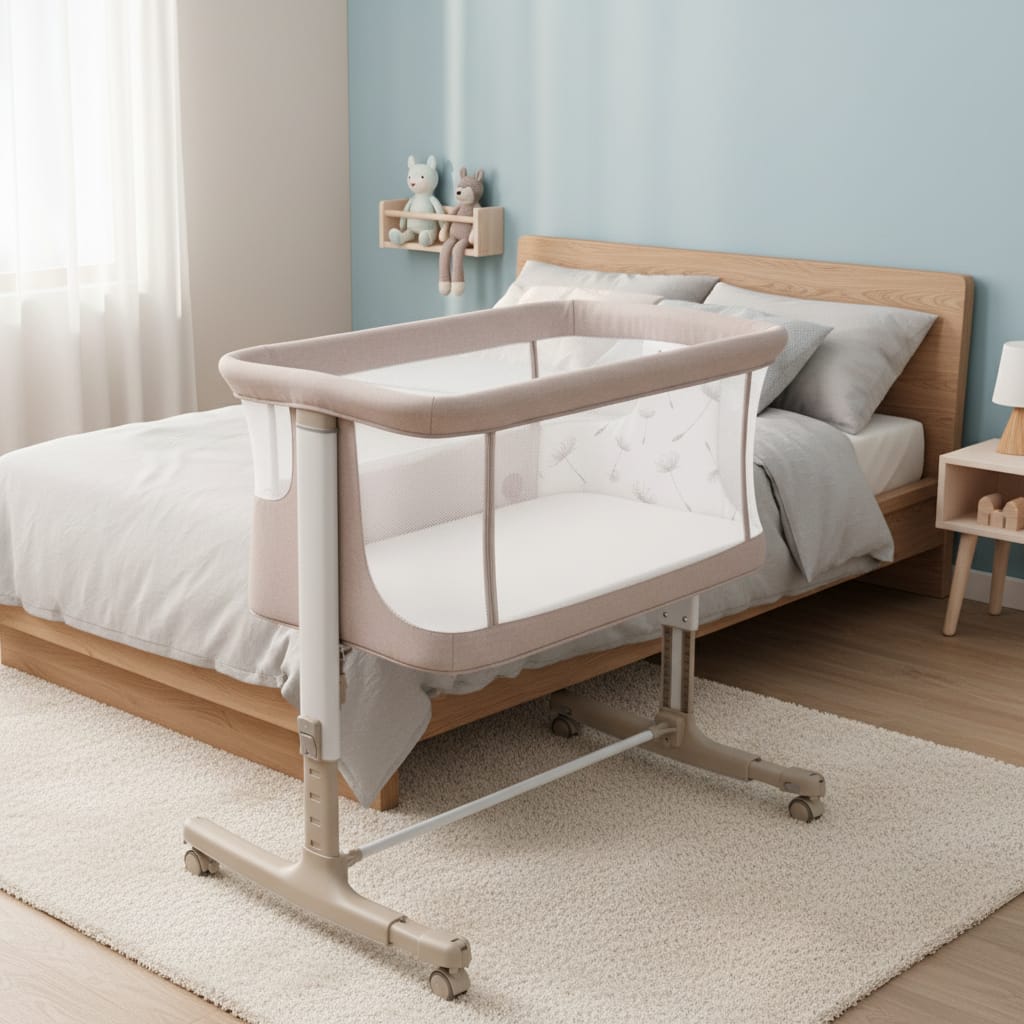 Pătuț Co-Sleeper 3 în 1 cu Legănare, Setare Unghiulară și Saltea, Certificat EN 6