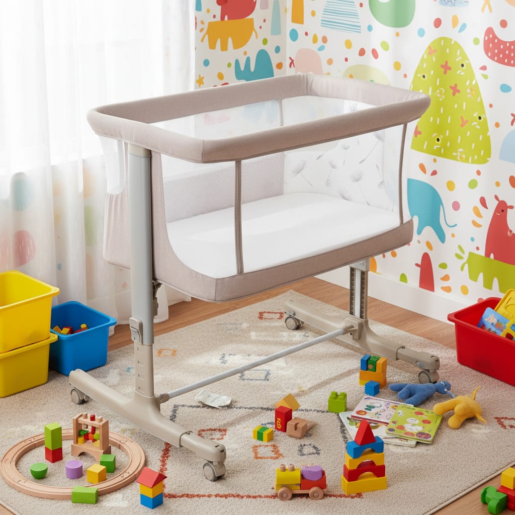 Pătuț Co-Sleeper 3 în 1 cu Legănare, Setare Unghiulară și Saltea, Certificat EN 8