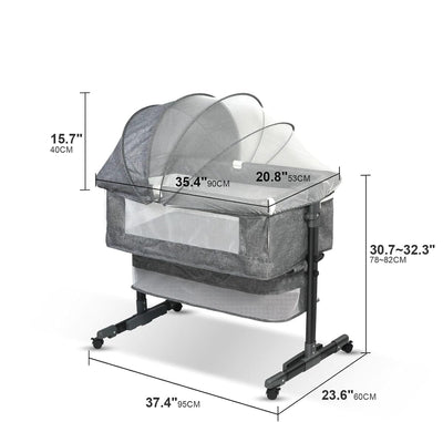 Pătuț Co-Sleeper Reglabil pentru Bebeluşi, Poliester + Metal, cu Roti și Coș 1