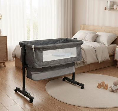 Pătuț Co-Sleeper Reglabil pentru Bebeluşi, Poliester + Metal, cu Roti și Coș 4