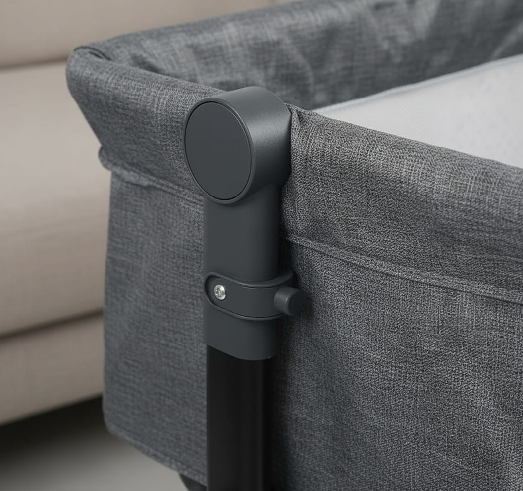 Pătuț Co-Sleeper Reglabil pentru Bebeluşi, Poliester + Metal, cu Roti și Coș 5