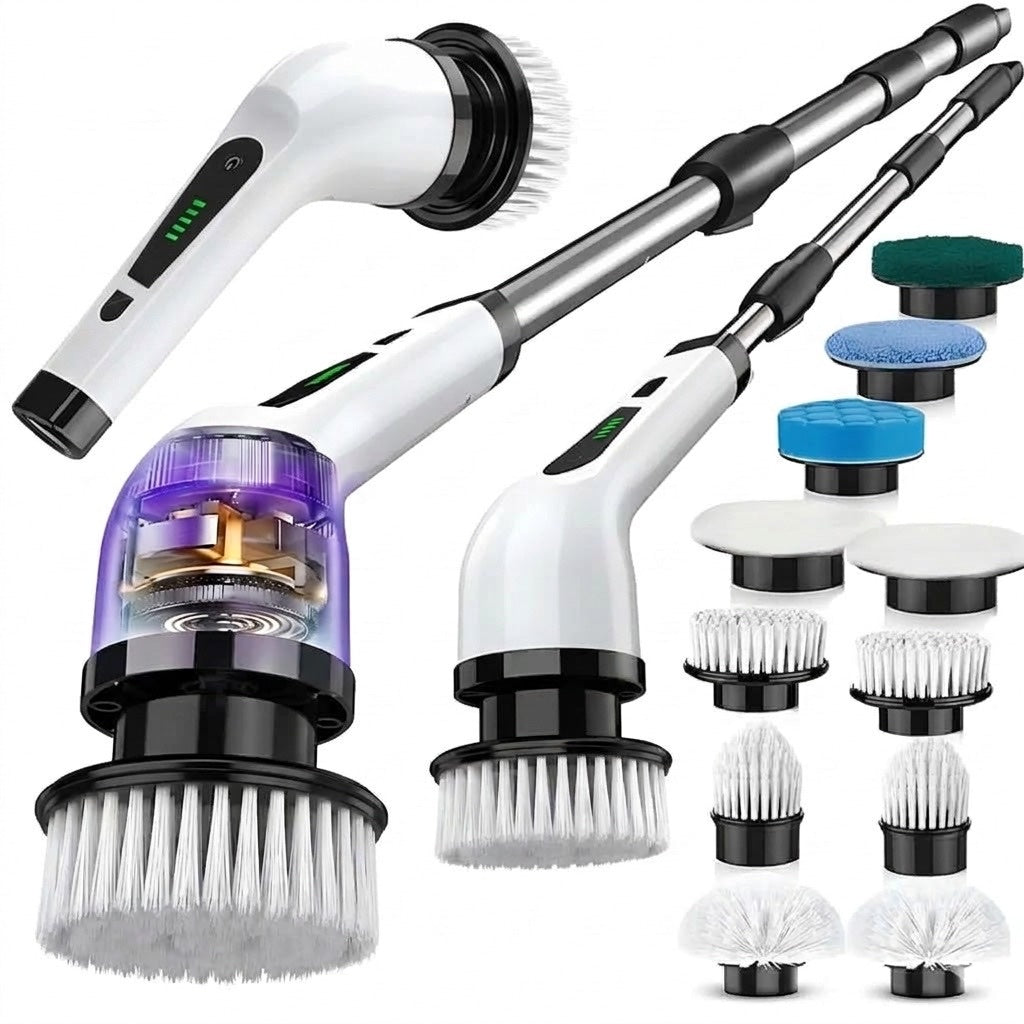 Perie electrică rotativă cu mâner telescopic, 9 capete, 2 viteze, IPX7