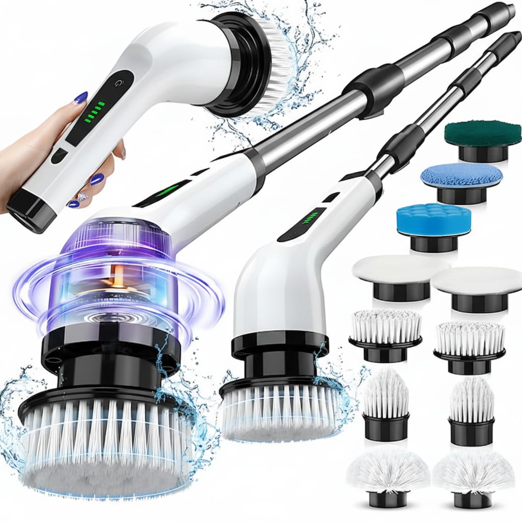 Perie electrica rotativa cu maner extensibil, 9 capete, 2 viteza 1