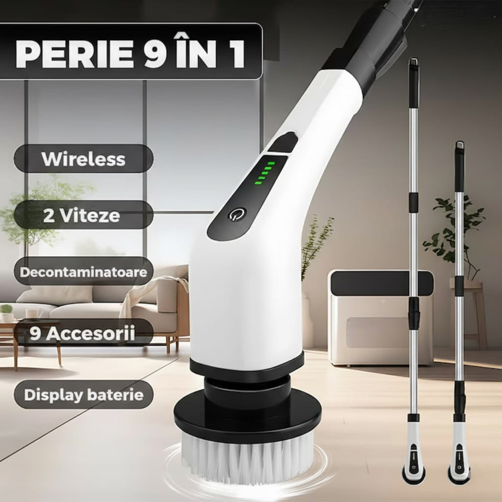 Perie electrica rotativa cu maner extensibil, 9 capete, 2 viteza 2