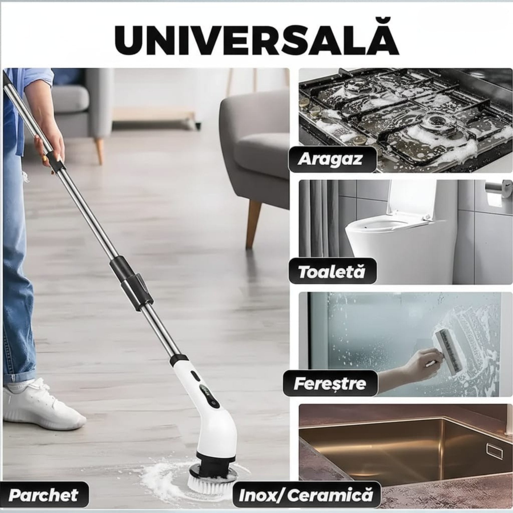 Perie electrica rotativa cu maner extensibil, 9 capete, 2 viteza 3