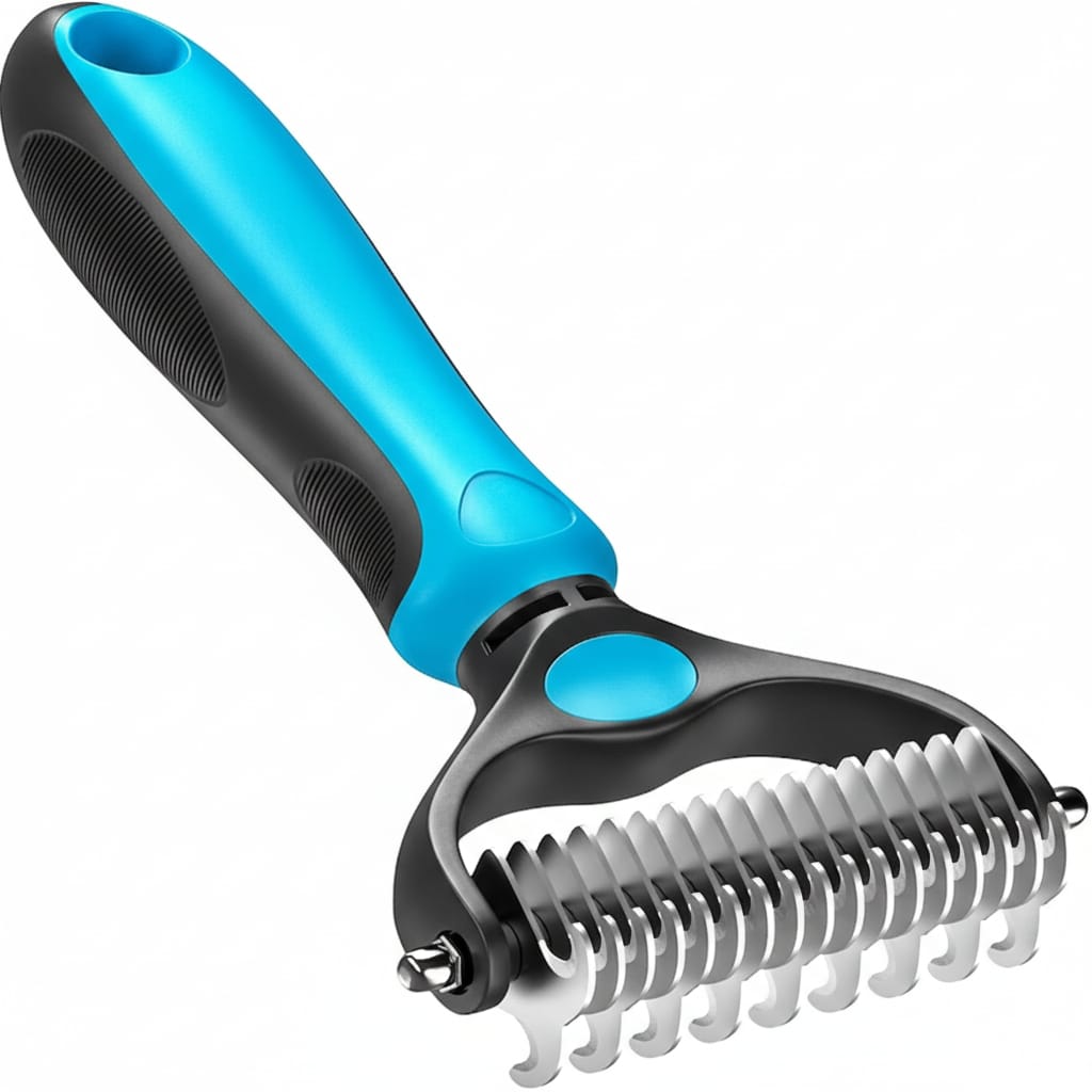 Perie profesionala pentru animale de companie, caini si pisici, din inox dublu, culoare albastra, pentru tuns, contur si descurcarea blanii, ideal pentru grooming acasă 1