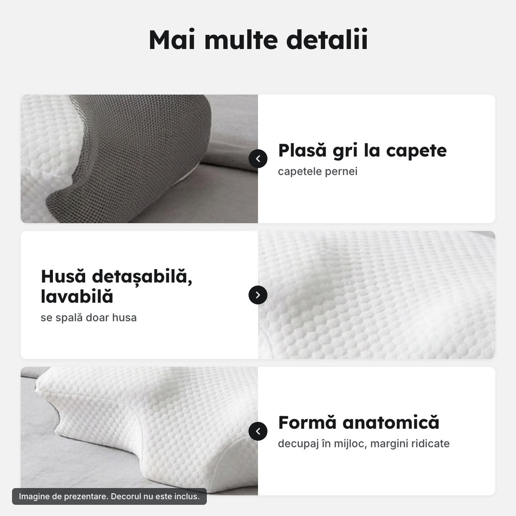 Pernă cervicală din spumă cu memorie – Mai multe detalii