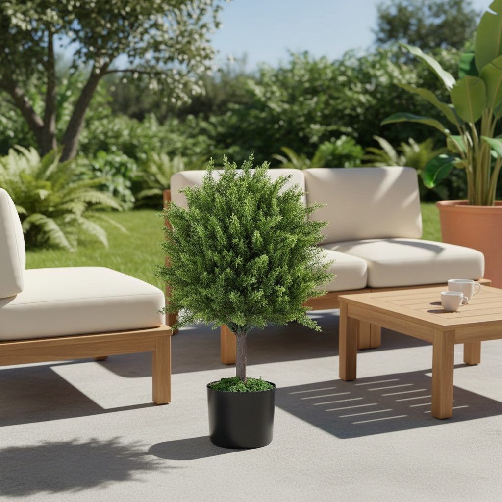 Planta Artificiala Cedru, Rezistenta la Raze UV cu Ghiveci, Ø14,5x55 cm, Verde 4