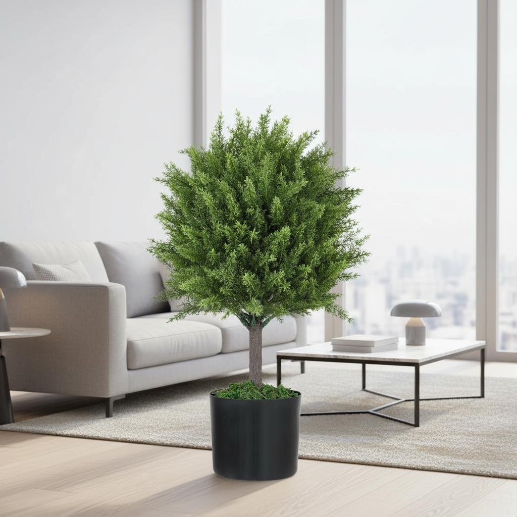 Planta Artificiala Cedru, Rezistenta la Raze UV cu Ghiveci, Ø14,5x55 cm, Verde 7