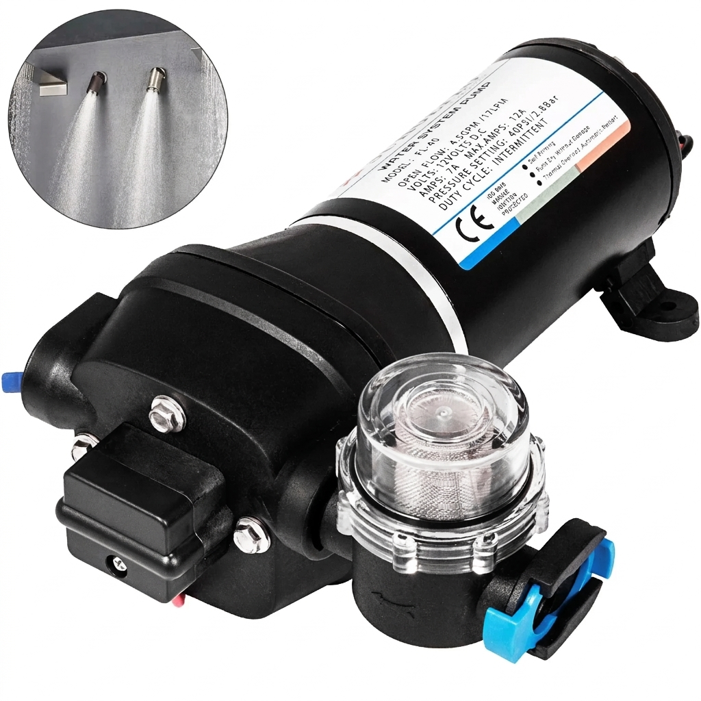 Pompa de Apa cu Diafragma 12V – Autoamorsanta, 17 L/min, Presiune 2.7 Bar 1