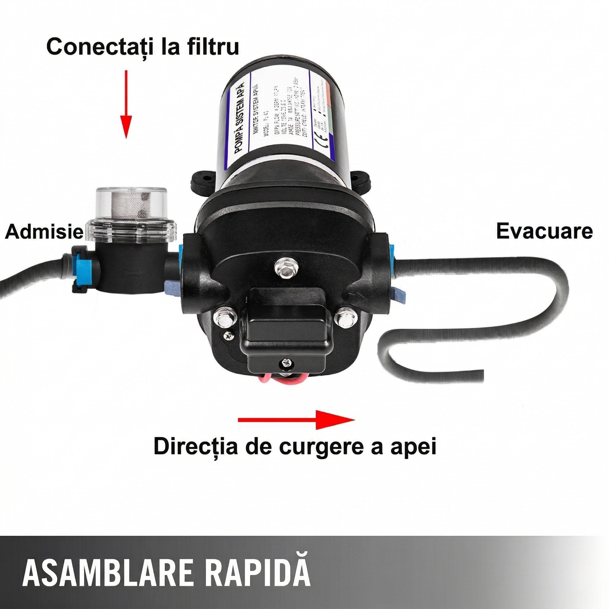 Pompa de Apa cu Diafragma 12V – Autoamorsanta, 17 L/min, Presiune 2.7 Bar 6