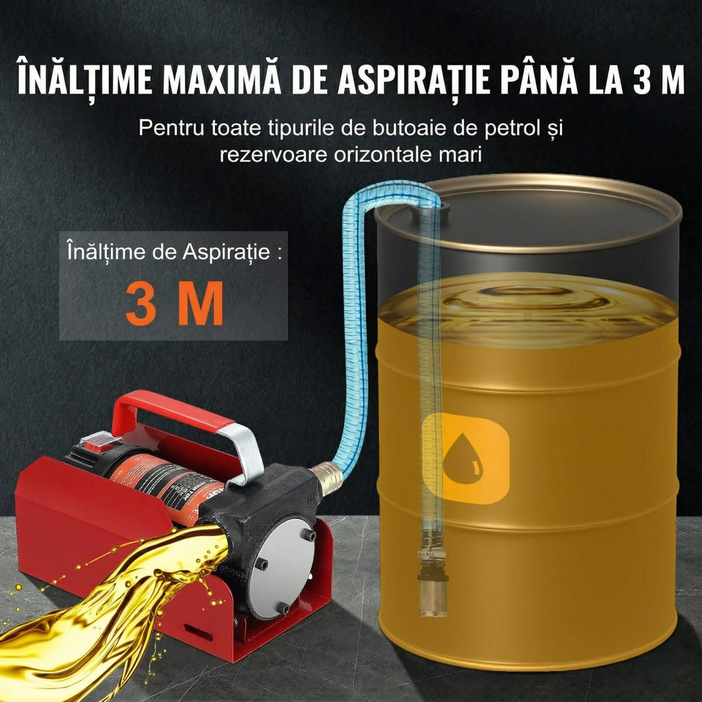 Pompa Electrica Transfer Motorina 12V – 38 L/min, Kit Complet cu Pistol Automat si Furtunuri 4