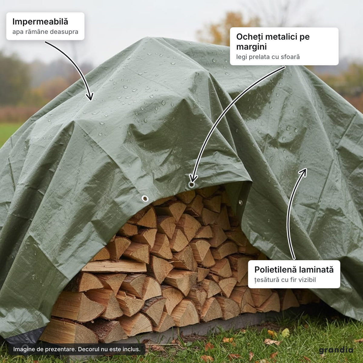 Prelată verde 4 × 8 m – elemente principale