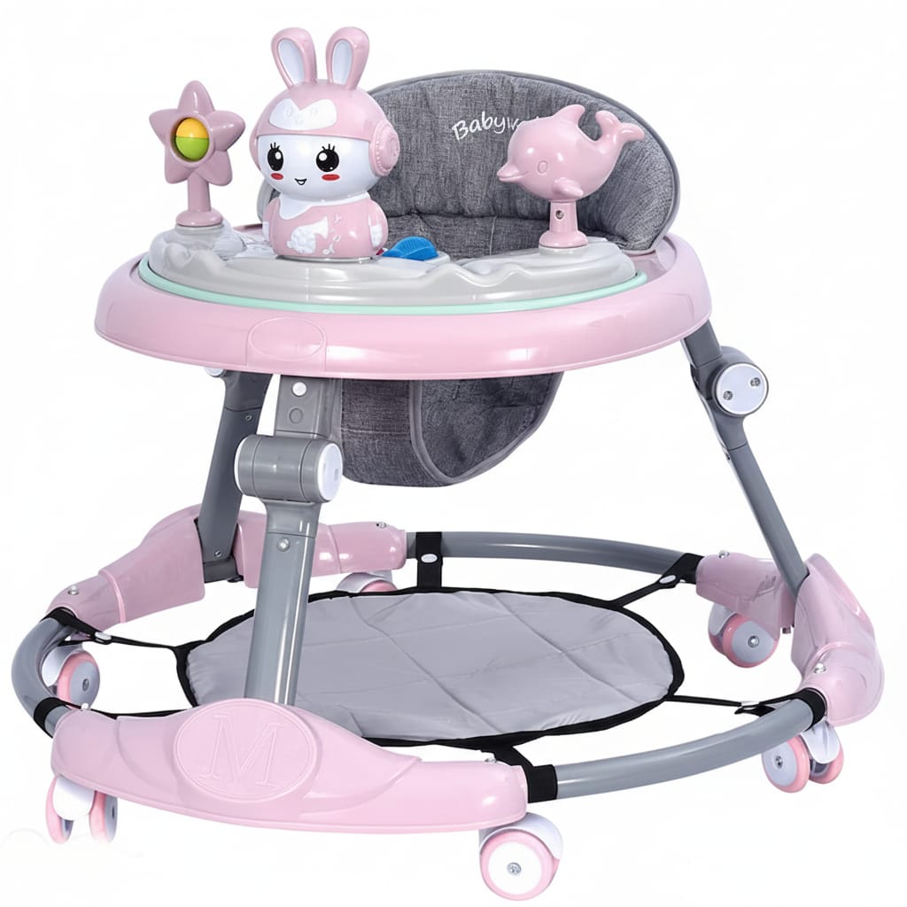 Premergator multifunctional pentru bebelusi, tava cu 3 jucarii si muzica, reglabil si pliabil, max 20 kg, 6–36 luni, roz 1