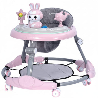 Premergator multifunctional pentru bebelusi, tava cu 3 jucarii si muzica, reglabil si pliabil, max 20 kg, 6–36 luni, roz 1