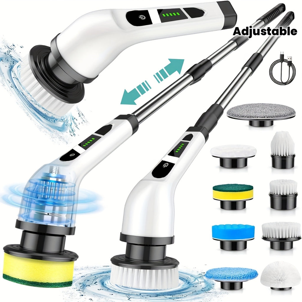Electric Rotary Cleaner 2H Power Dual Speed Cordless Cleaning Brush Adjustable Extension Handle With 9 Replaceable Brush Heads Suitable For Bathroom Bathtub Tile Floor Car