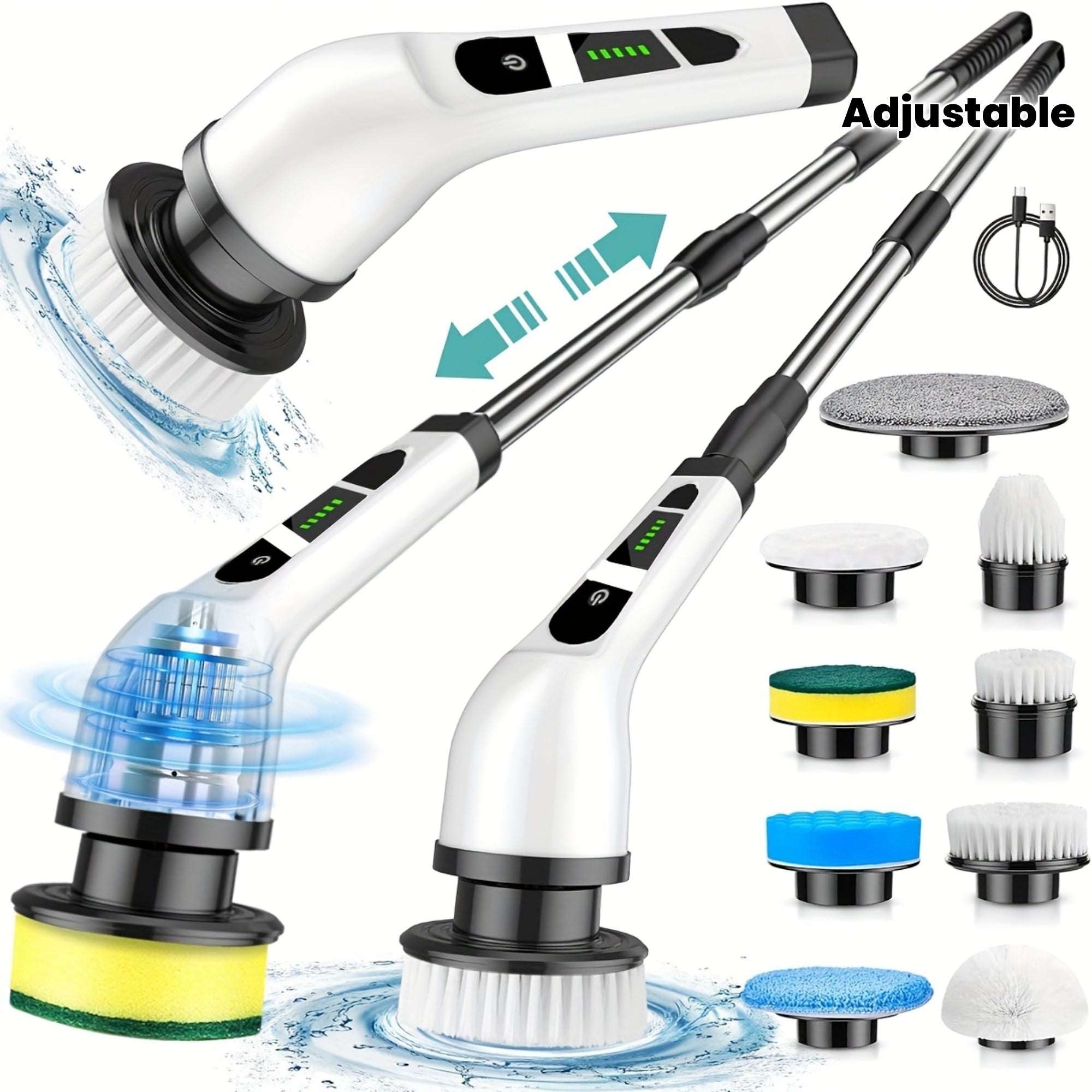 Electric Rotary Cleaner 2H Power Dual Speed Cordless Cleaning Brush Adjustable Extension Handle With 9 Replaceable Brush Heads Suitable For Bathroom Bathtub Tile Floor Car