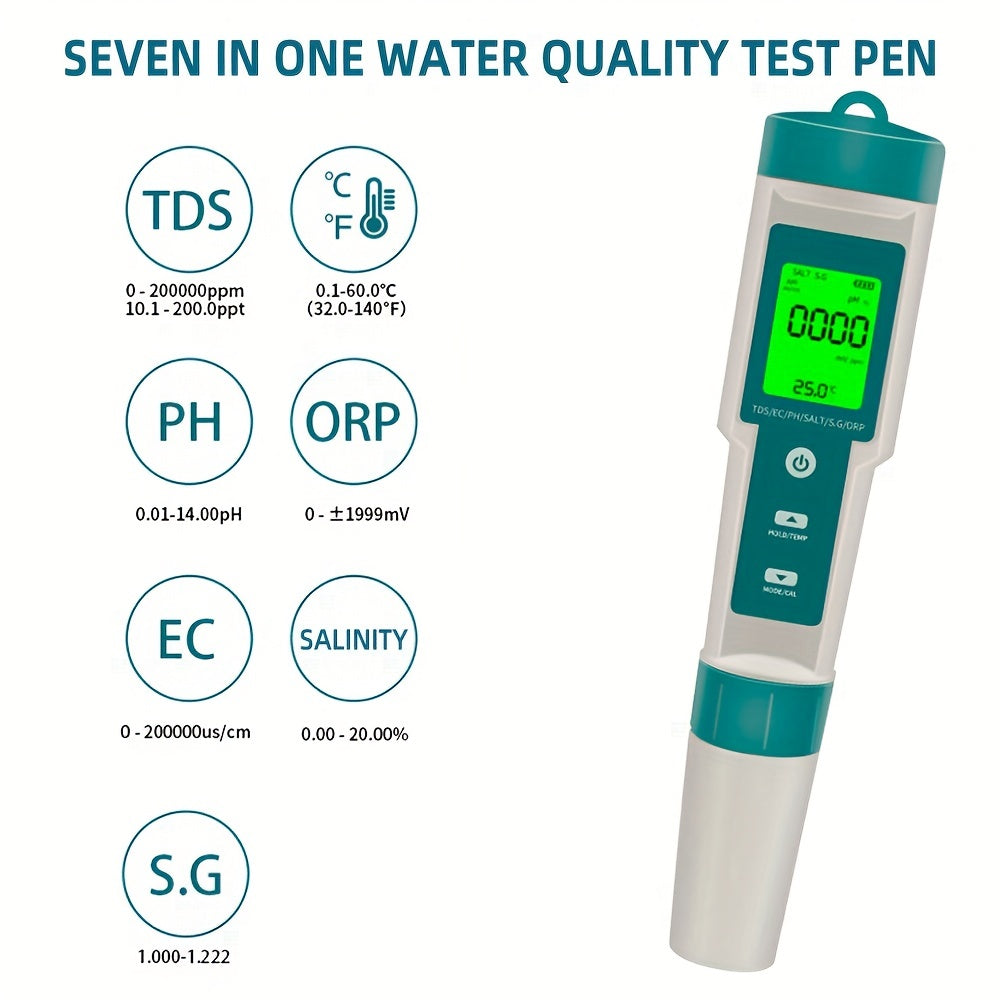7in1 Water Quality Tester Pen with LCD Backlight  OneTouch Switch  PHORPECTEMPSALTSGTDSCONDUCTIVITYSALINITYTEMPERATUREIONSELECTIVE ELECTRODE  Portable MultiFunctional Water Analysis Instrument for Lab Home Swimming Pools Aquariums D