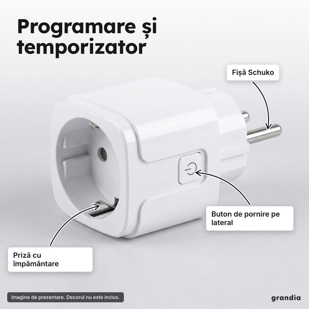 Priză inteligentă Wi-Fi 20 A – Programare și temporizator