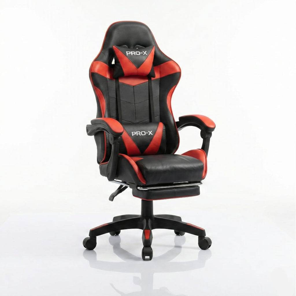 PRO-X COMFORT Scaun Gaming cu Suport pentru Picioare, Negru-Rosu 1