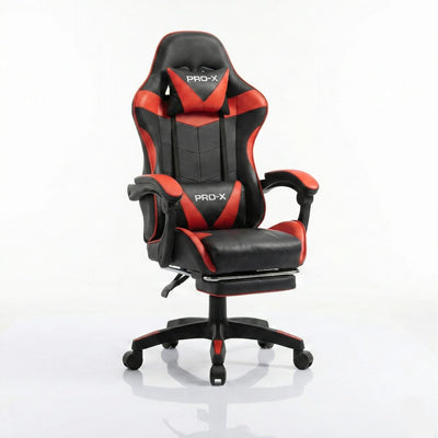 PRO-X COMFORT Scaun Gaming cu Suport pentru Picioare, Negru-Rosu 1