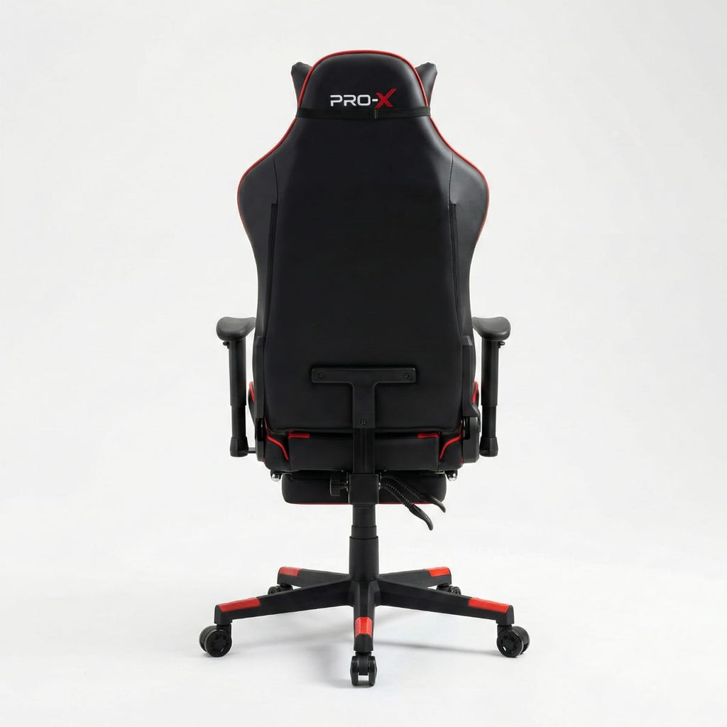 PRO-X COMFORT Scaun Gaming cu Suport pentru Picioare, Negru-Rosu 2