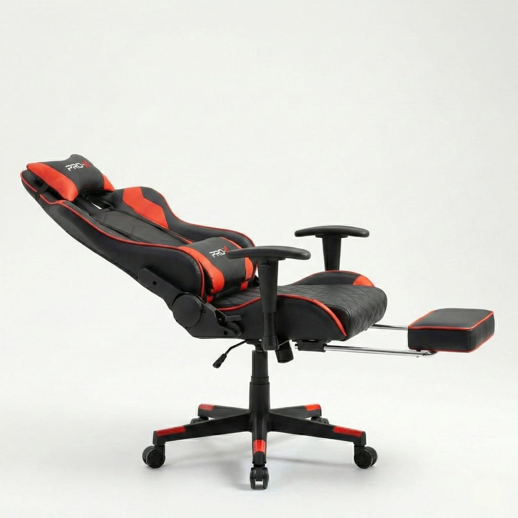 PRO-X COMFORT Scaun Gaming cu Suport pentru Picioare, Negru-Rosu 3