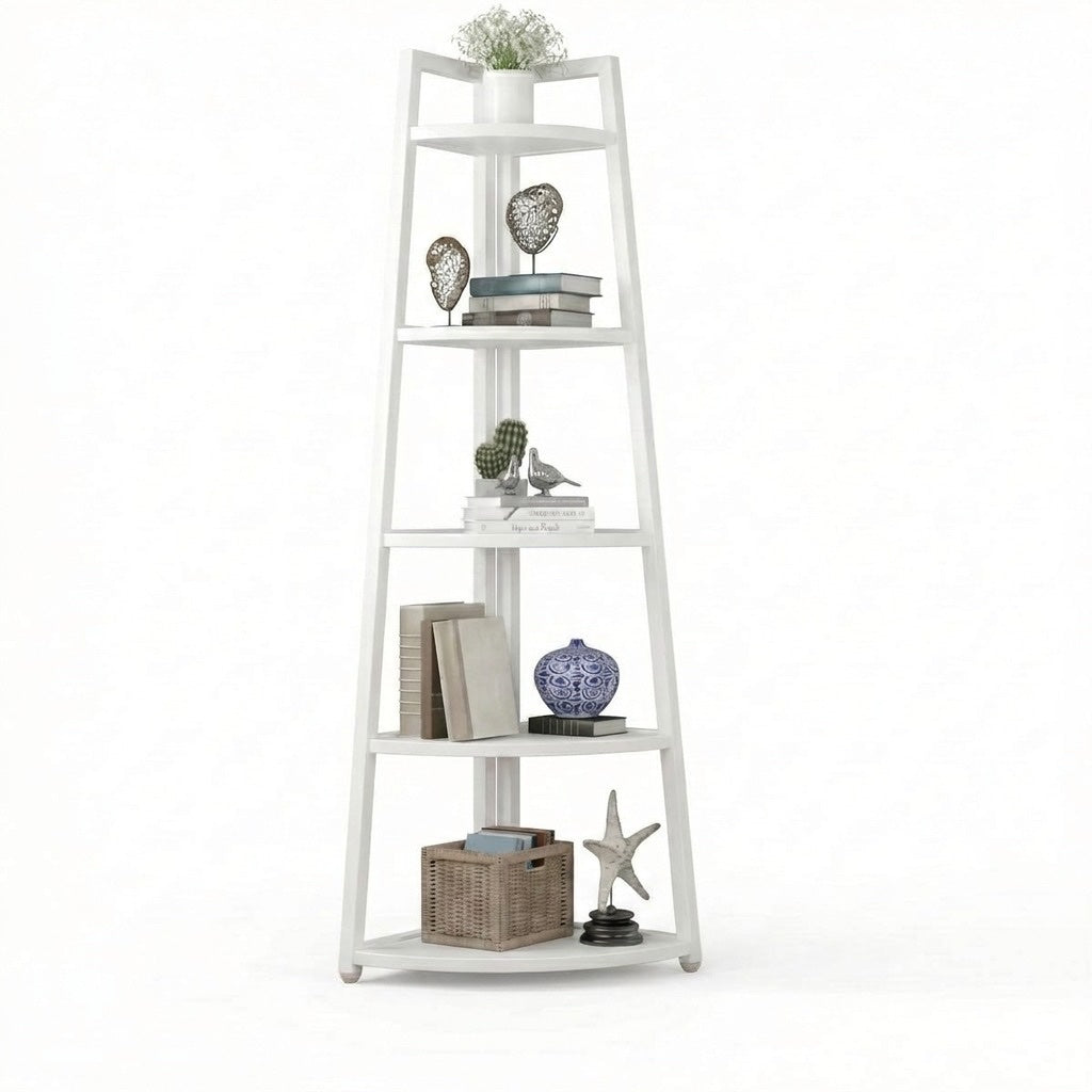 Raft biblioteca de colt cu 5 polite, alb, 52 x 34 x 110cm 1