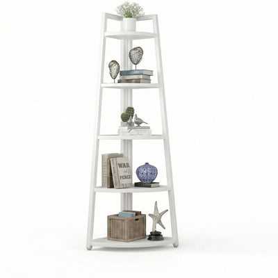 Raft biblioteca de colt cu 5 polite, alb, 52 x 34 x 110cm 1