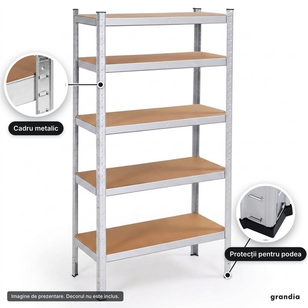 Raft metalic cu polițe MDF, 180 cm – detalii de aproape