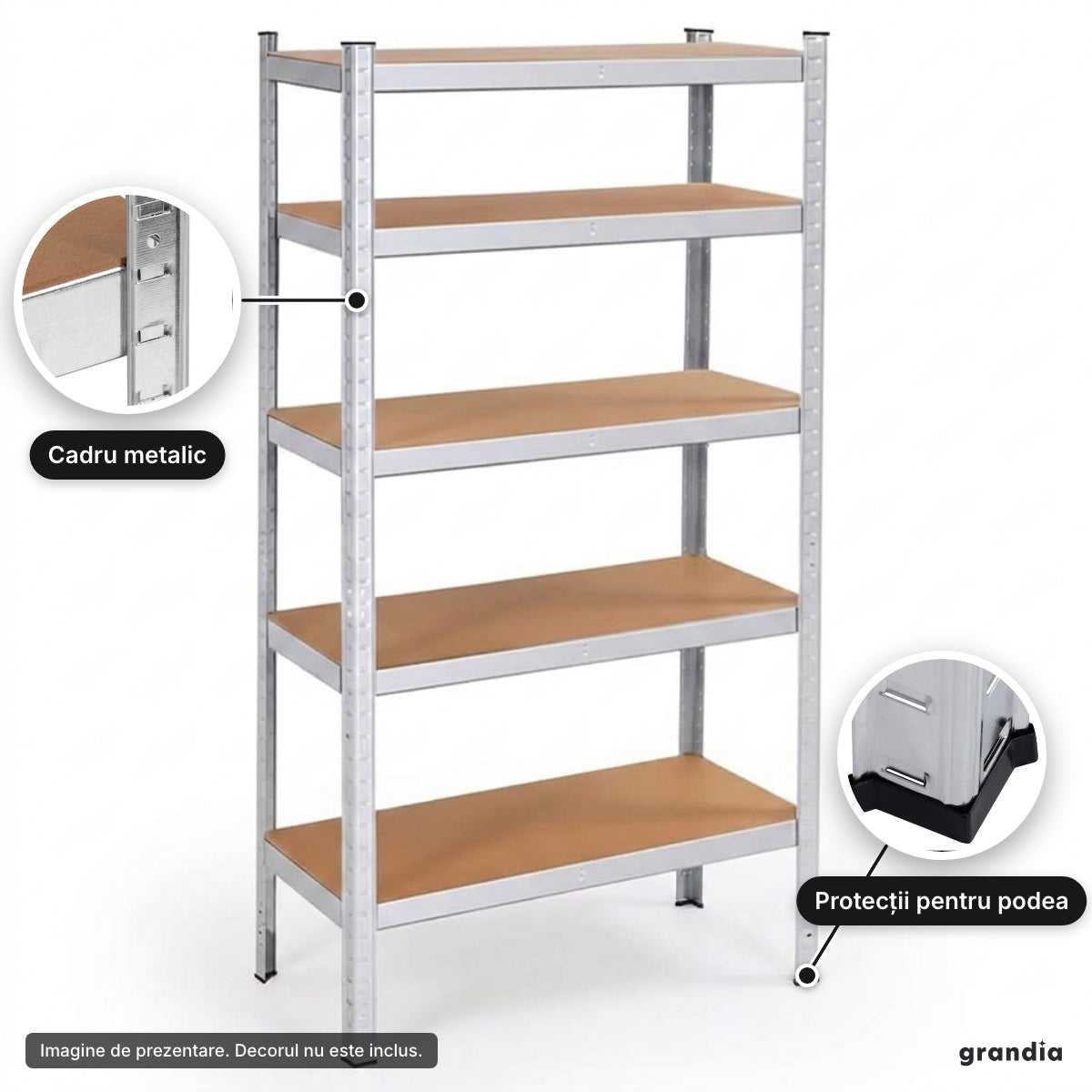 Raft metalic cu polițe MDF, 180 cm – detalii de aproape