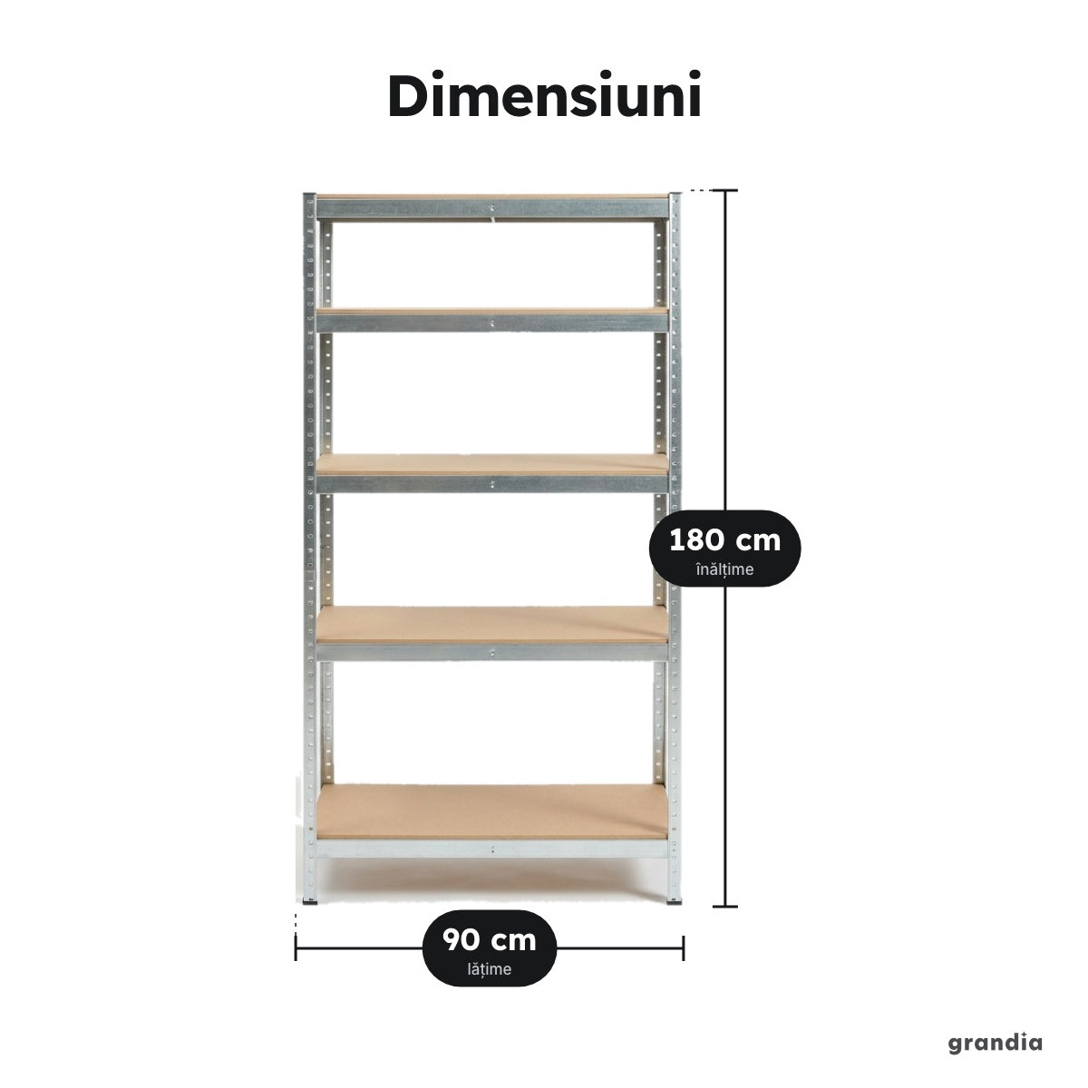 Raft metalic cu polițe MDF, 180 cm – Dimensiuni