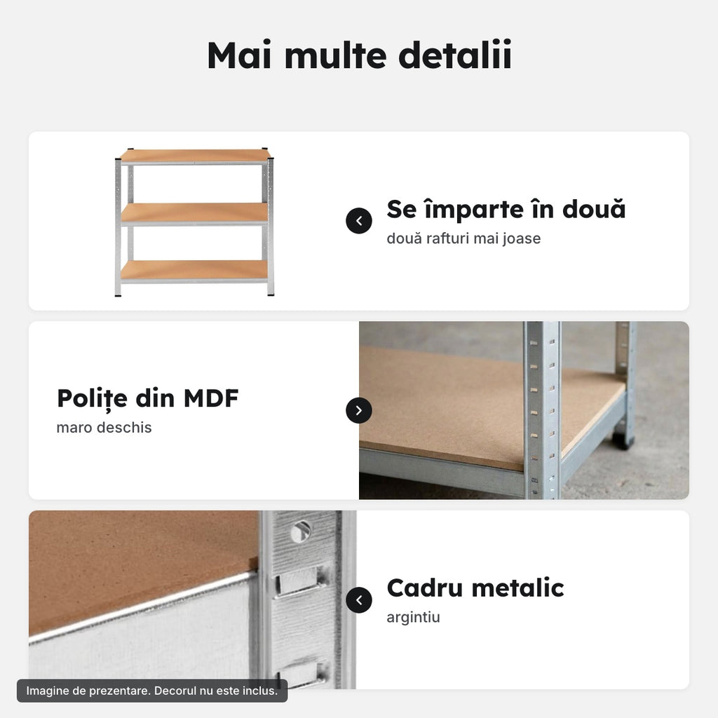 Raft metalic cu polițe MDF, 180 cm – Mai multe detalii