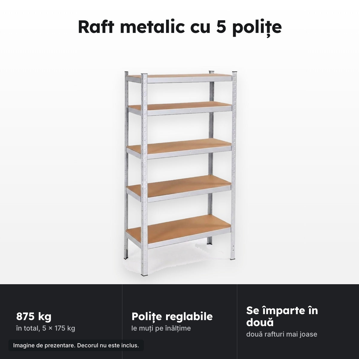 Raft metalic cu polițe MDF, 180 cm – Raft metalic cu 5 polițe