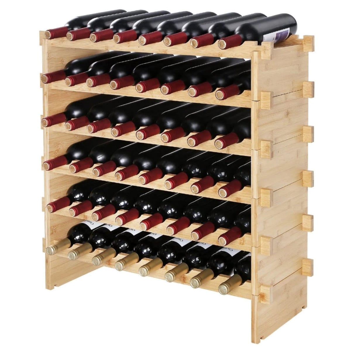 Raft de Vinuri Modular din Bambus, 48 Sticle, Design Elegant și Rezistență Superioară 1