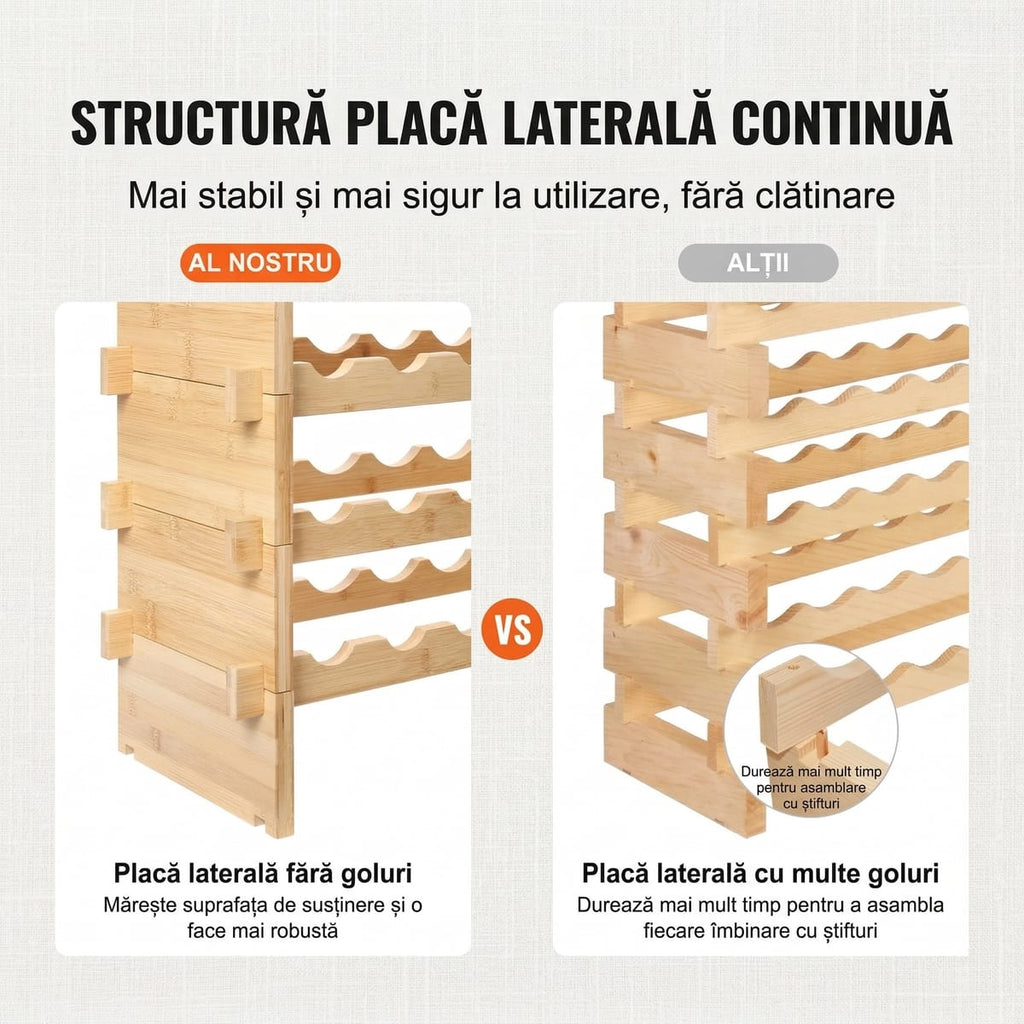 Raft de Vinuri Modular din Bambus, 48 Sticle, Design Elegant și Rezistență Superioară 4
