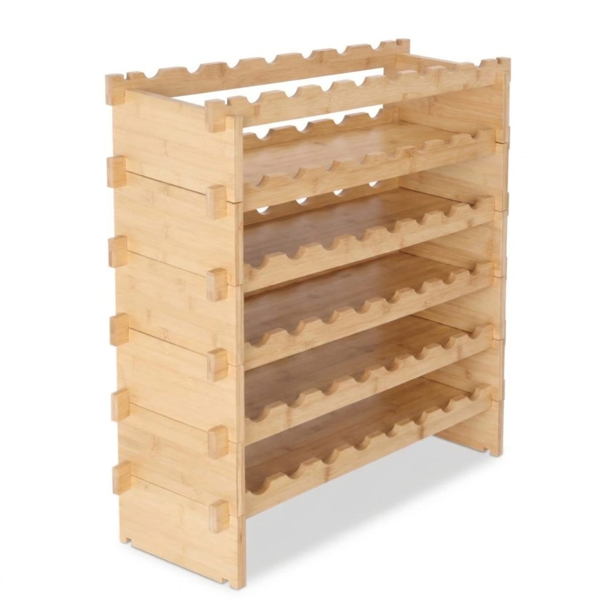 Raft de Vinuri Modular din Bambus, 48 Sticle, Design Elegant și Rezistență Superioară 6