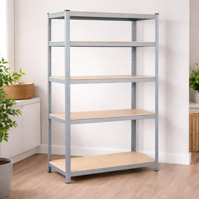 Raft metalic cu 5 polițe MDF, cadru din oțel galvanizat, 150×70×35 cm, 175 kg/poliță 1