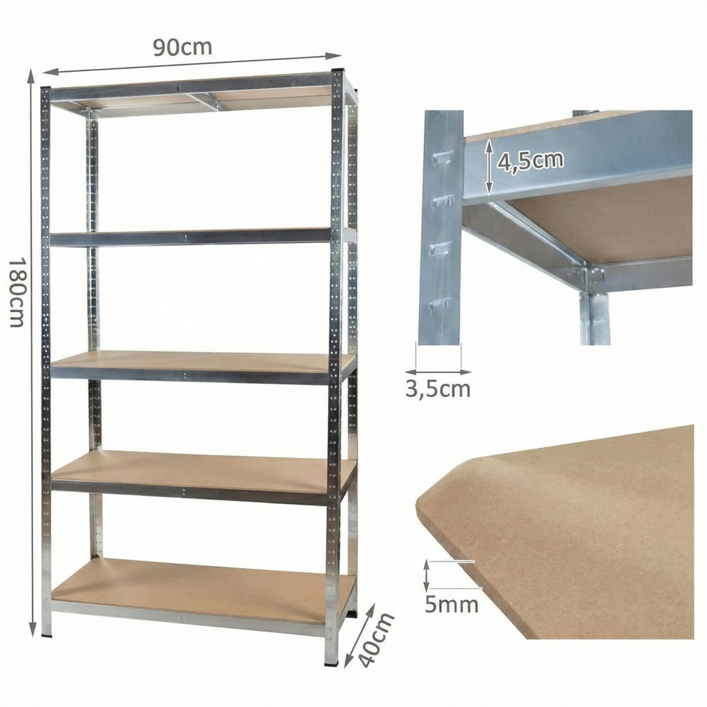 Raft metalic cu 5 polițe MDF, cadru din oțel galvanizat, 150×70×35 cm, 175 kg/poliță 2