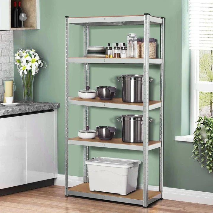 Raft metalic cu 5 polițe MDF, cadru din oțel galvanizat, 150×70×35 cm, 175 kg/poliță 3